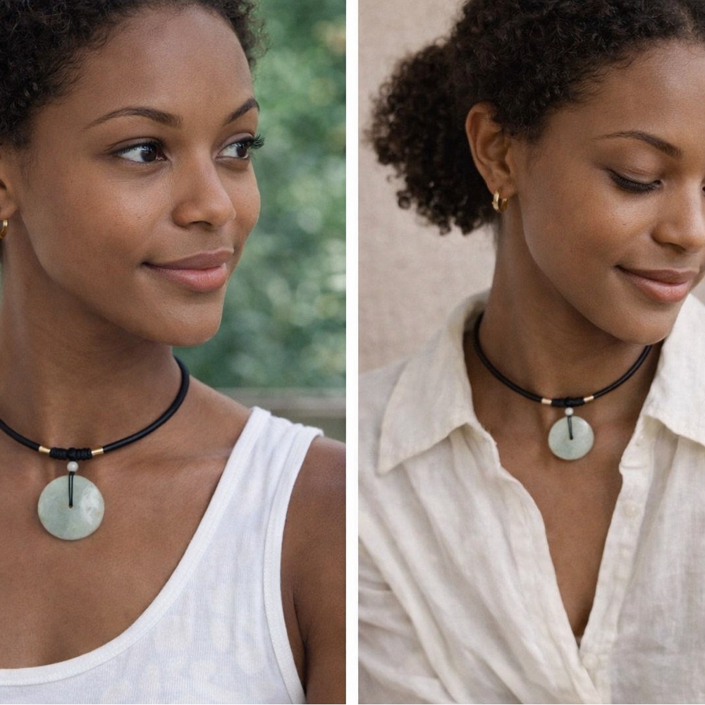 Real Jade Medallion Choker Necklace – Minimalist Boho Statement